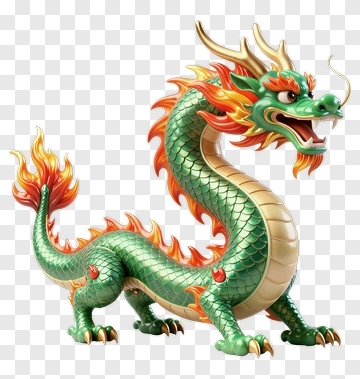Green Dragon With Fire And Gold Accents PNG