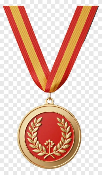 Gold Medal With Red And Yellow Ribbon PNG