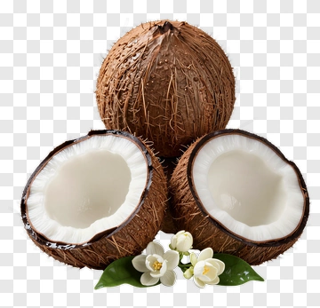 Coconut With Flower And Leaf PNG