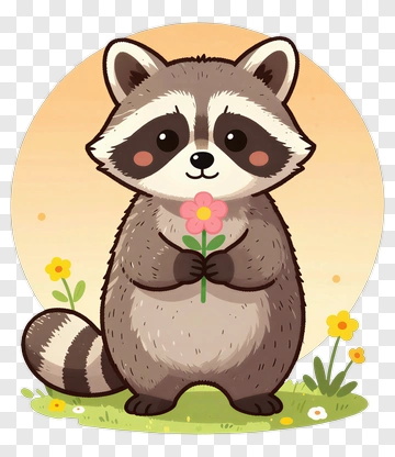 Cute Raccoon Holding A Pink Flower PNG