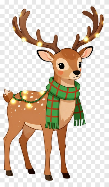 Christmas Deer With Lights And Scarf PNG