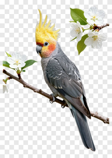 Cockatiel Perched Among Blossoms PNG