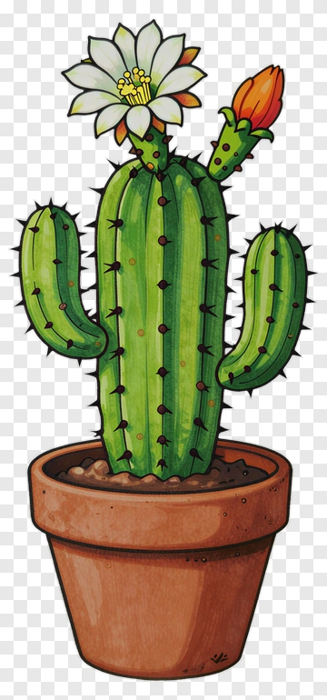 Cactus With Flower And Bud In Pot PNG