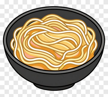 Yellow Noodle In Black Bowl PNG