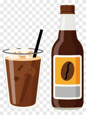 Iced Coffee And Coffee Bottle PNG