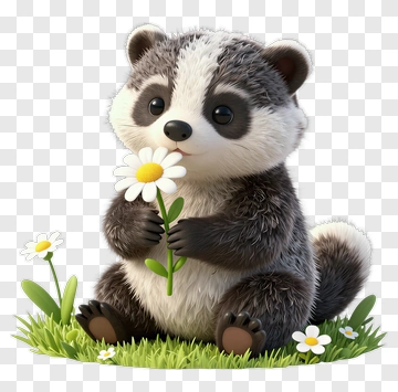 Cute Raccoon Holding Daisy PNG