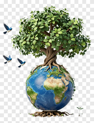 Tree Growing From Earth With Birds PNG
