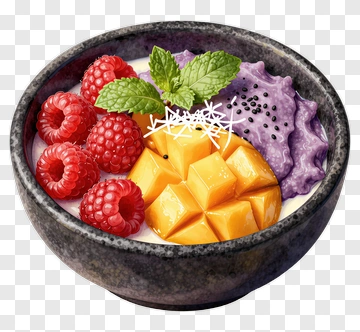 Colorful Fruit Bowl With Mango And Raspberry PNG