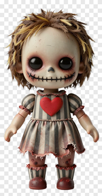 Creepy Skull Face Doll With Heart Dress PNG
