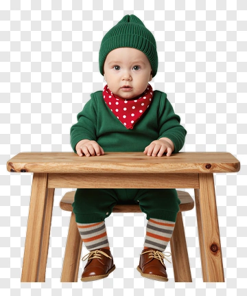 Baby In Green Outfit With Red Bandana PNG