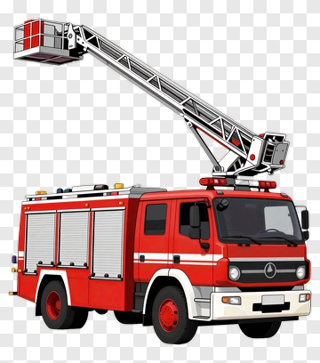 Red Fire Truck With Extendable Ladder PNG
