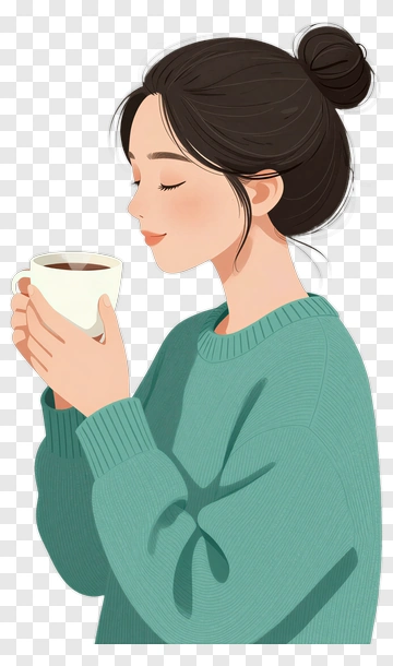 Woman Sipping Coffee PNG
