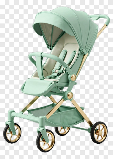 Mint Green Stroller With Gold Accents PNG