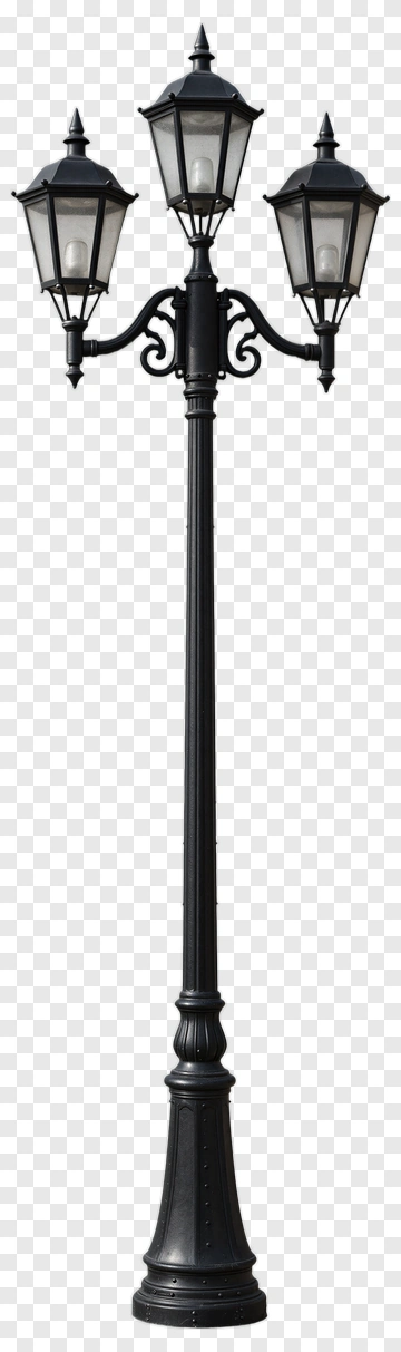 Black Street Lamp With Three Lights PNG