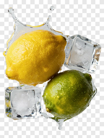Lemon Lime With Ice Cube And Water Splash PNG
