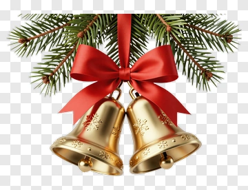Golden Christmas Bells With Red Ribbon PNG