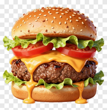 Delicious Cheeseburger With Sesame Bun PNG