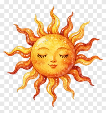 Watercolor Sun With Closed Eyes PNG
