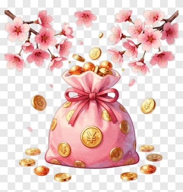 Pink Money Bag With Cherry Blossoms PNG