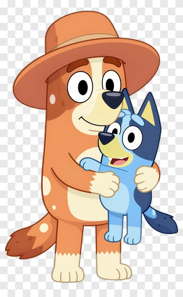 Bluey And Bandit Hugging PNG