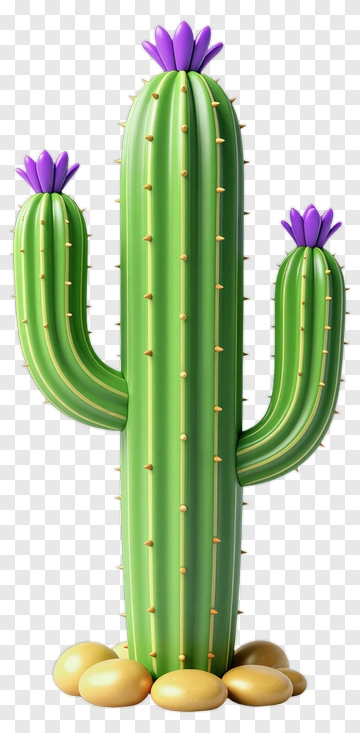 Green Cactus With Purple Flowers PNG