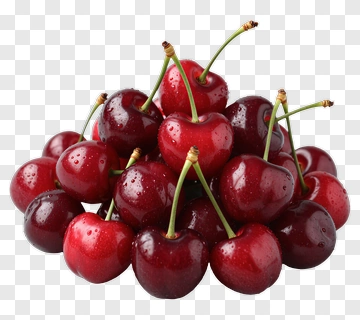 Fresh Red Cherries With Green Stems PNG