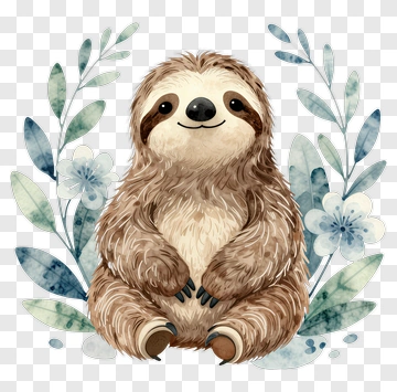 Cute Sloth With Floral Wreath PNG