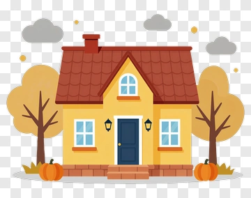 Yellow House With Pumpkins PNG