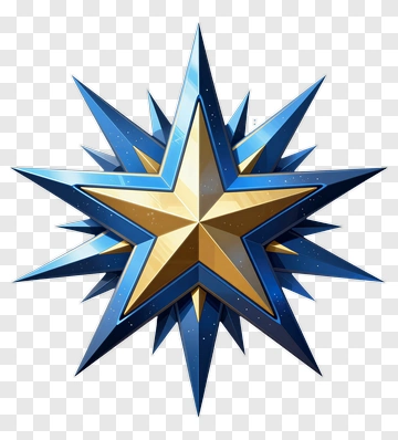 Golden Star With Blue Radiant Points PNG