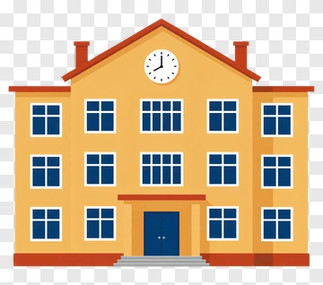Yellow School Building With Clock PNG