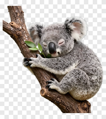 Sleeping Koala On Tree Branch PNG