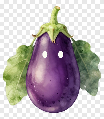 Watercolor Eggplant With Leaf PNG