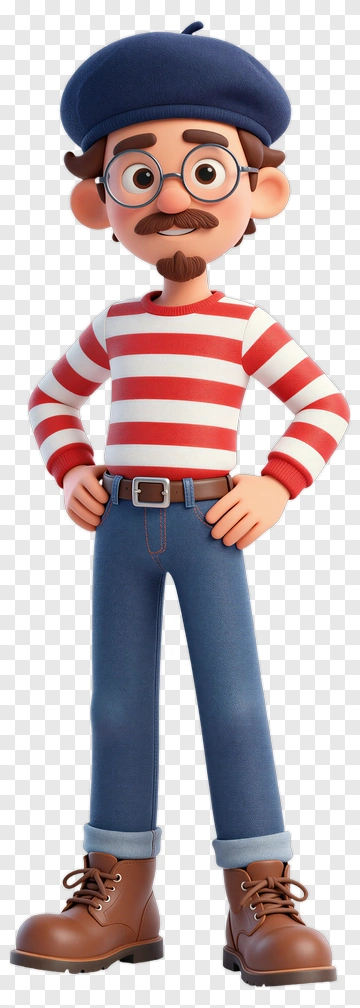 Cartoon Detective In Striped Shirt PNG
