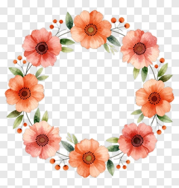 Watercolor Flower Wreath PNG