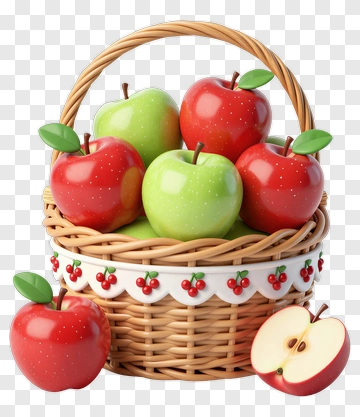 Red And Green Apples In A Basket PNG