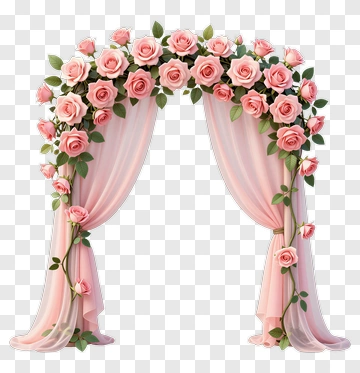 Pink Rose Arch With Curtains PNG