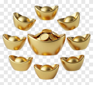 Golden Ingots And Coins Floating In Air PNG