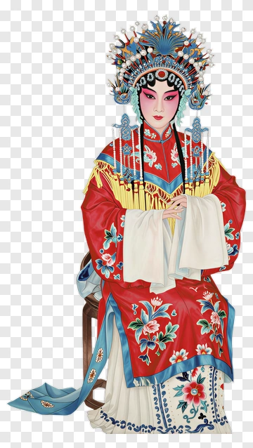 Peking Opera Actress In Red And Blue Costume PNG