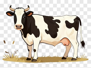 Cartoon Cow Standing In Field PNG