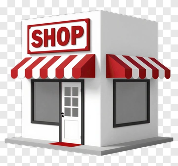 Shop Building With Red And White Awning PNG