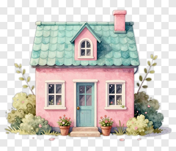 Pink House With Teal Roof PNG
