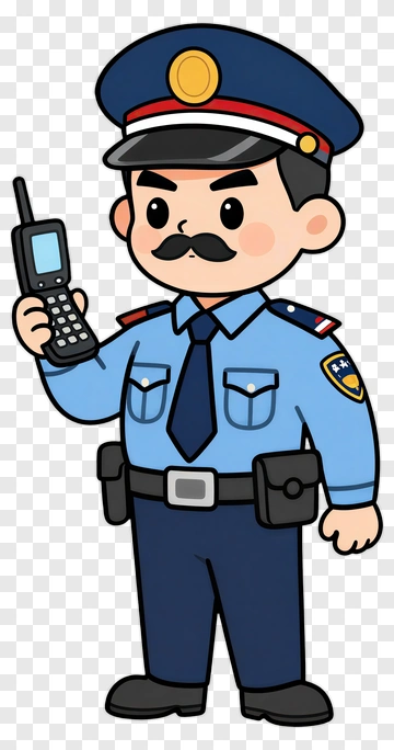 Cartoon Police Officer Holding Walkie-talkie PNG