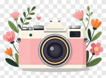 Pink Camera Surrounded By Flowers PNG