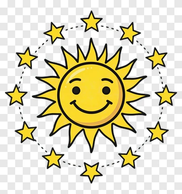 Smiling Sun With Stars PNG