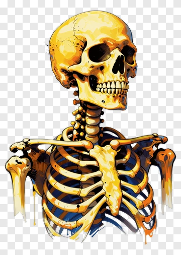 Cartoon Skeleton With Yellow And Blue Accents PNG