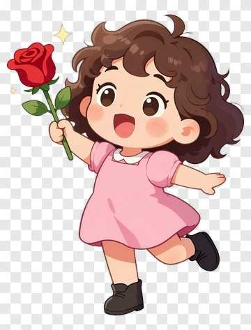Happy Girl Holding A Red Rose PNG