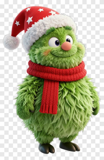 Green Monster Wearing Santa Hat PNG