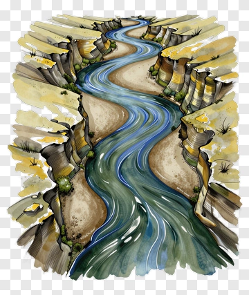 River Flowing Through A Canyon PNG