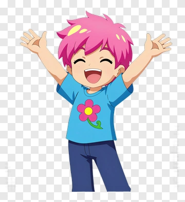 Happy Cartoon Child With Pink Hair PNG