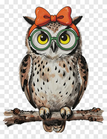 Cute Owl With Glasses And Bow PNG
